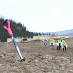Revegetation works on-site at Tsē Zūl with seedling boxes.