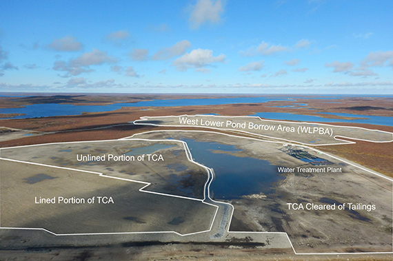 The various sections of the Tundra Mine Remediation site during active construction of the Tailings Containment Area in 2016.
