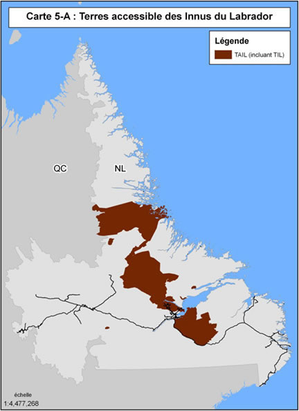 Carte 5-A : R&eacute;gion vis&eacute;e par le r&egrave;glement avec les Innus du Labrador