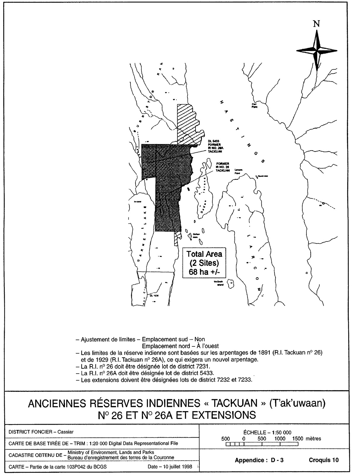 Anciennes r&eacute;serves indiennes &laquo; Tackuan &raquo; (T'ak'uwaan) n&deg; 26 et n&deg; 26A et extensions
