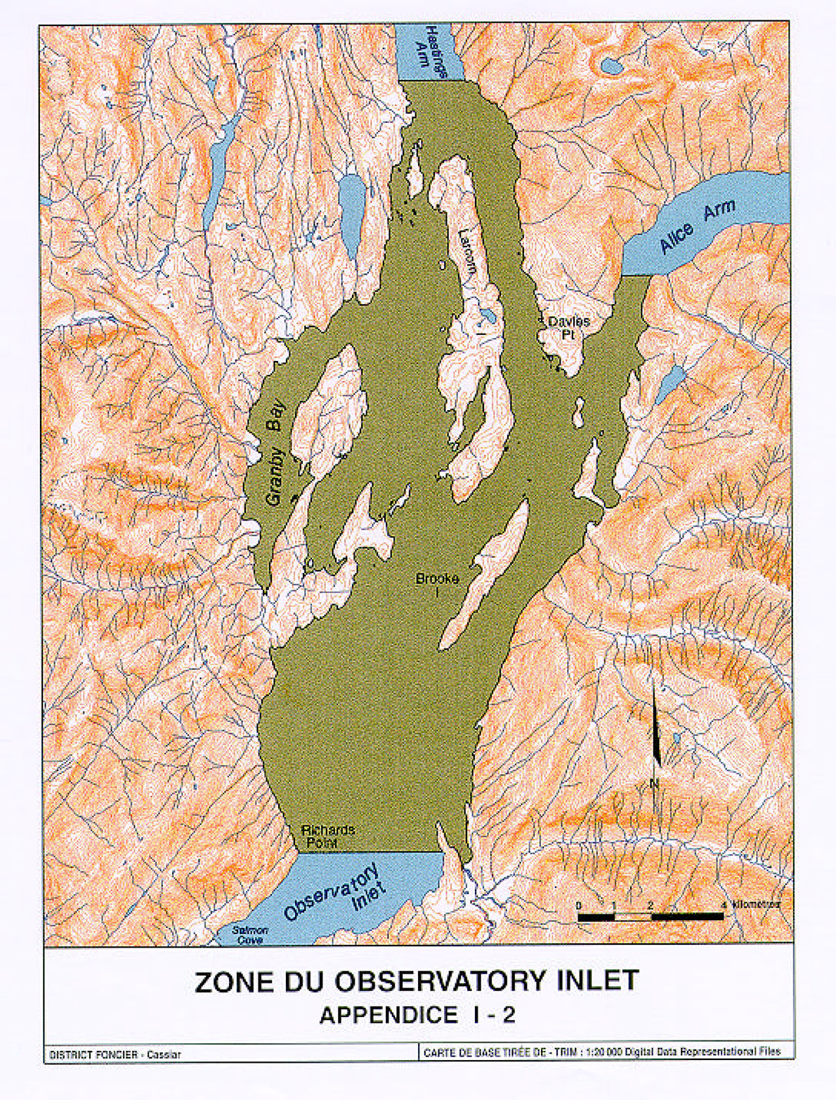 Carte de la zone de r&eacute;colte de bivalves du Observatory Inlet