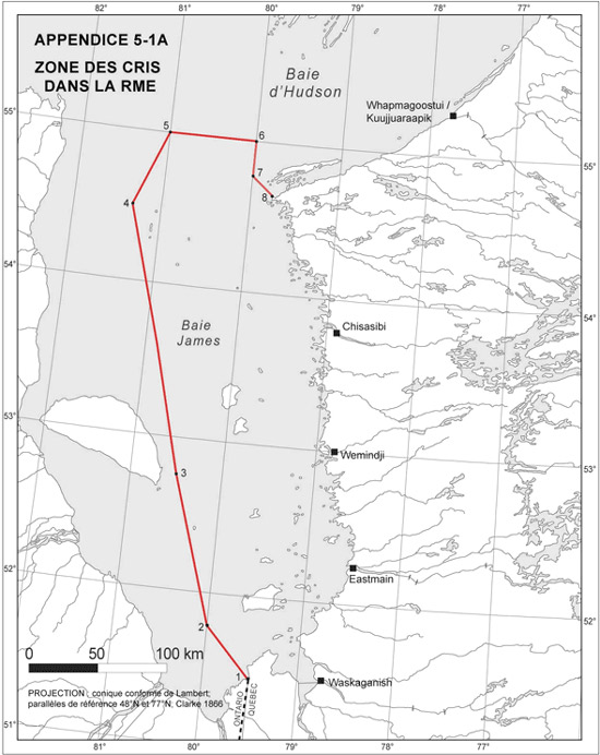 Annexe 5-1A Zone des Cris dans la R&eacute;gion marine d'Eeyou (RME)